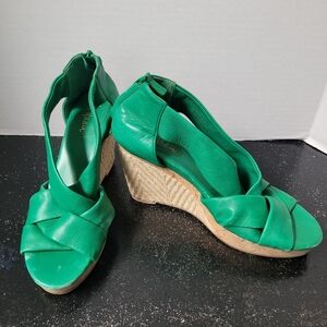Cole Haan Emerald Green Leather Espadrille Wedge